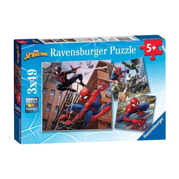 Ravensburger 3 Adet 49 Parçalı Puzzle Spiderman Örümcek Adam Ravensburger 5 Yaş ve Üzeri Çocuk Yapbozları Serisi