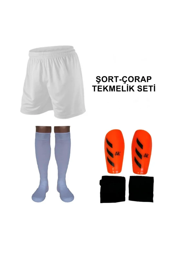 Mugesporgiyim Lüx Beyaz Futbol Şort Çorap Tekmelik Seti