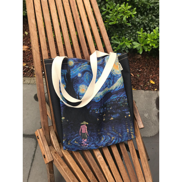 Körüklü Kanvas Bez Çanta Van Gogh Yıkanabilir - 2