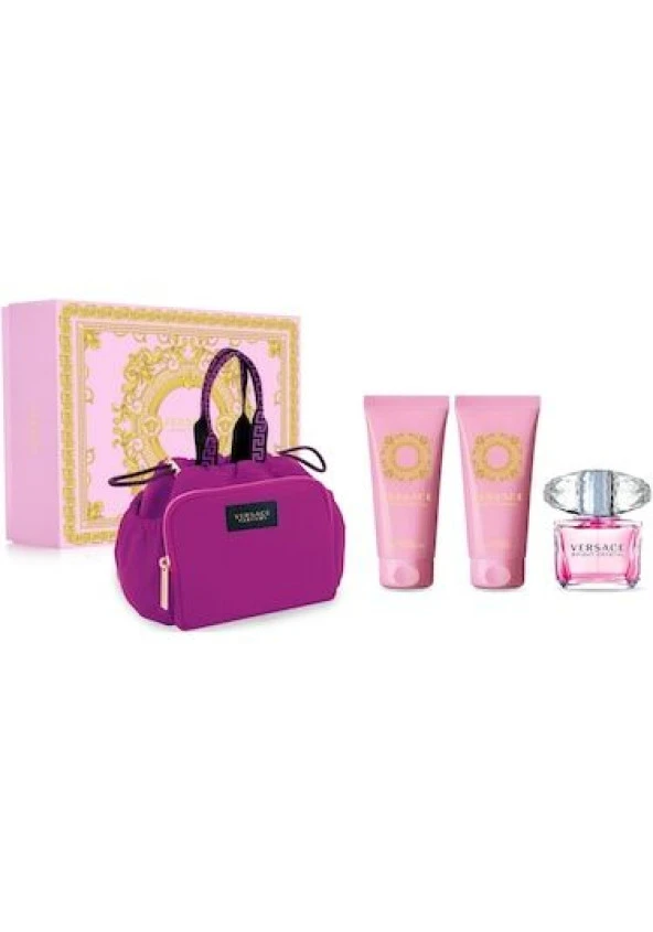 Versace Hediye Seti - Bright Crystal Kadın Parfüm EDT 90 ml + Duş Jeli 100 ml + Vücut Losyonu 100 ml + Çanta
