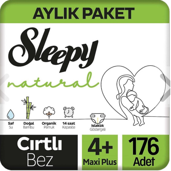 Sleepy Natural 4+ Numara Maxi Plus 176'lı Bebek Bezi