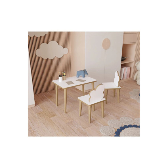 YüceerHomeÇocuk Masa Sandalye Yaz Sil Oyun Aktivite Montessori 1 Masa 2 Sandalye - 3