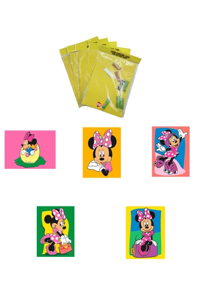 Disney Minnie Mouse, 5 Adet Büyük Boy A4, Kız Çocuk Kum Boyama Kartı Seti-Red Castle KB-D-051