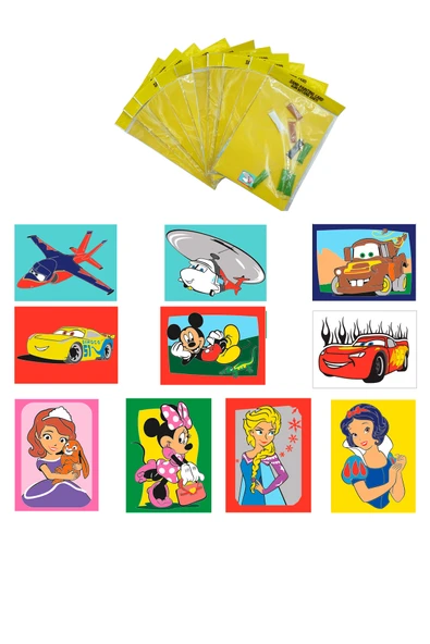 Disney Karma, 10 Adet Büyük Boy A4, Kız-Erkek Çocuk Kum Boyama Kartı Seti-Red Castle KB-D-101