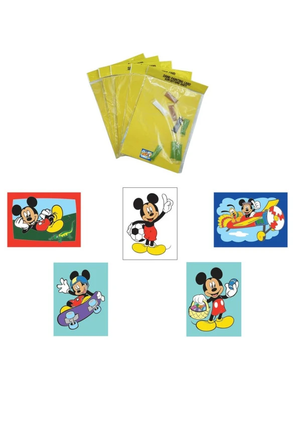 Disney Mickey Mouse, 5 Adet Büyük Boy A4, Erkek Çocuk Kum Boyama Kartı Seti-Red Castle KB-D-050