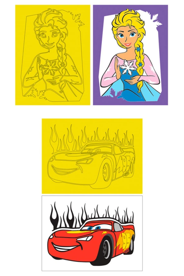Disney Frozen&Cars, 10 Adet Büyük Boy A4, Kız-Erkek Çocuk Kum Boyama Kartı Seti-Red Castle KB-D-103 - 3