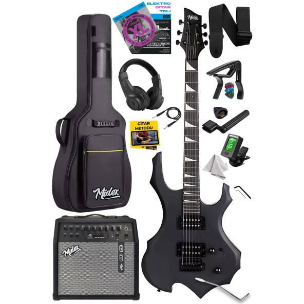 Midex Force-AMP50 Üst Seviye 50 Watt Amfili Elektro Gitar H-H Profesyonel Full Set Aksesuarlı