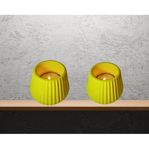 Aurora Işıltısı Dekoratif Mumluk 2 li Sarı 7x6 cm