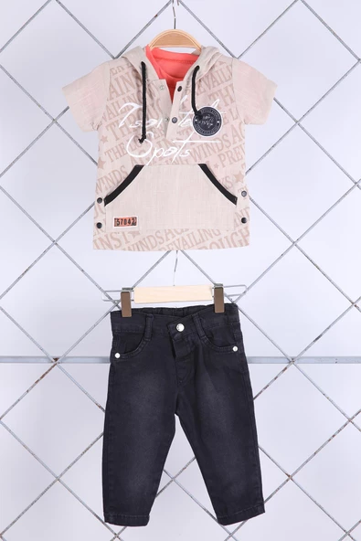 Babyhola 6-24 Ay Keten Gömlek Tişört Pantolon Erkek Bebek Çocuk Bayramlık 3'lü Takım Elbise 1130 - Resim 4