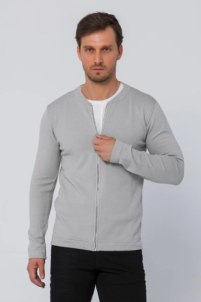 Erkek Regular Fit Rahat Sade Önü Fermuarlı Hırka - 11