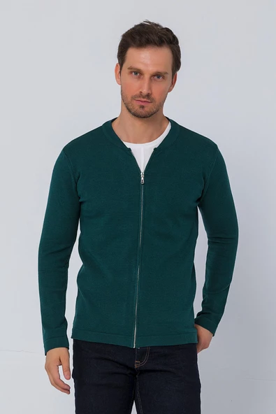 Erkek Regular Fit Rahat Sade Önü Fermuarlı Hırka - 6