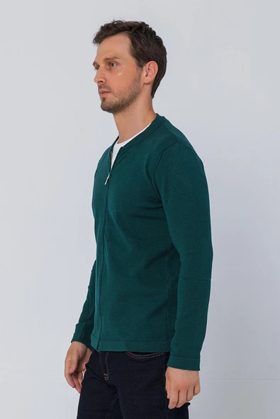 Erkek Regular Fit Rahat Sade Önü Fermuarlı Hırka - 8