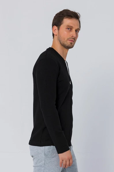 Erkek Regular Fit Rahat Sade Önü Fermuarlı Hırka - 3