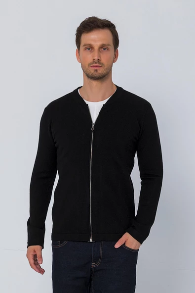 Erkek Regular Fit Rahat Sade Önü Fermuarlı Hırka - 5