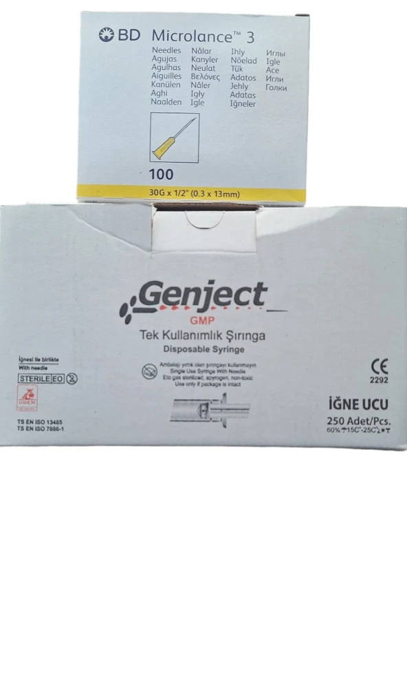 Mezoterapi iğnesi 250 adet 4mm Genject - 100 adet 13mm Bd - 1