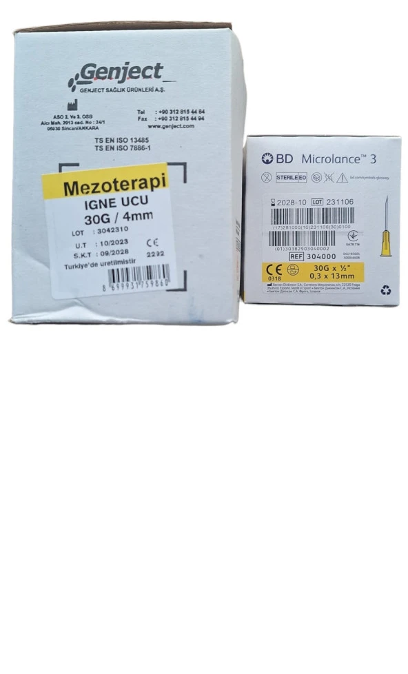 Mezoterapi iğnesi 250 adet 4mm Genject - 100 adet 13mm Bd - 2
