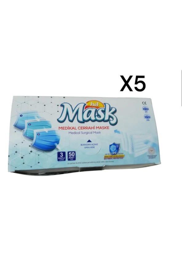 Medikal Üç Katlı, Telli, Siyah Cerrahi Maske 250 Adet - 2