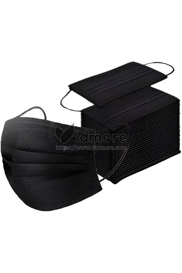 Medikal Üç Katlı, Telli, Siyah Cerrahi Maske 50 Adet - 2