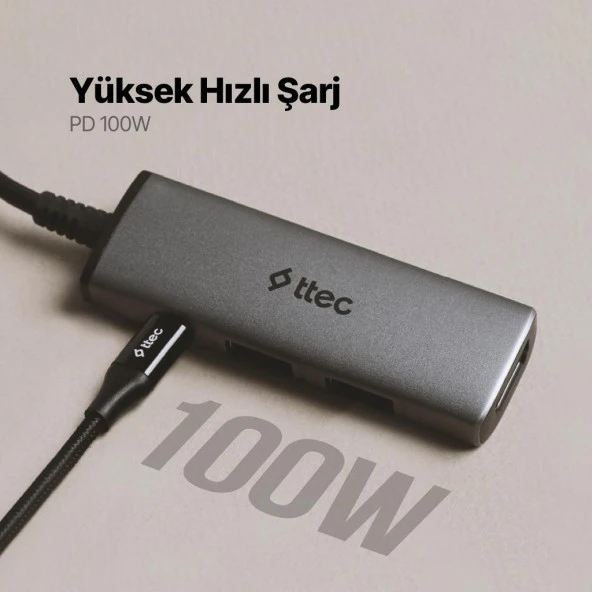 Ttec PD 100W 4in1 Type-C to Dönüştürücü Hub Type-C to PD3.0 4K HDMI USB-A 3.2 Usb Çoğaltıcı Görüntü Aktarım Cevirici - 3
