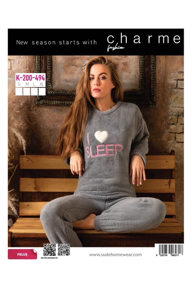 Charme K-200-494 I Love Sleep Peluş Kadın Pijama Takımı