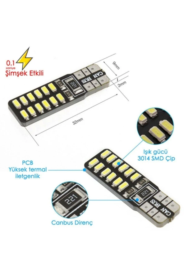 T10 Dipsiz W5w Canbus 24 Ledli Beyaz Park Plaka Ampulü (10 Adet) - Resim 5