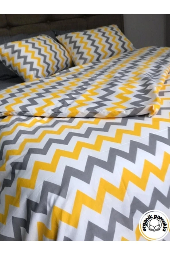 Lotus Zigzag Desen Lüks Pamuklu Tek Kişilik Nevresim Seti Çarşafsız( 1 Adet Nevresim 1 Adet Yastık Kılıfı) - 3
