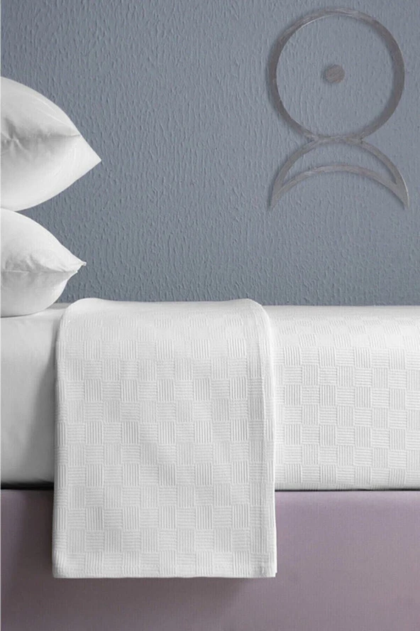 Lotusline Home Dama Desen Pike Tek Kişilik 160x240 Beyaz Yatak Örtüsü - 2