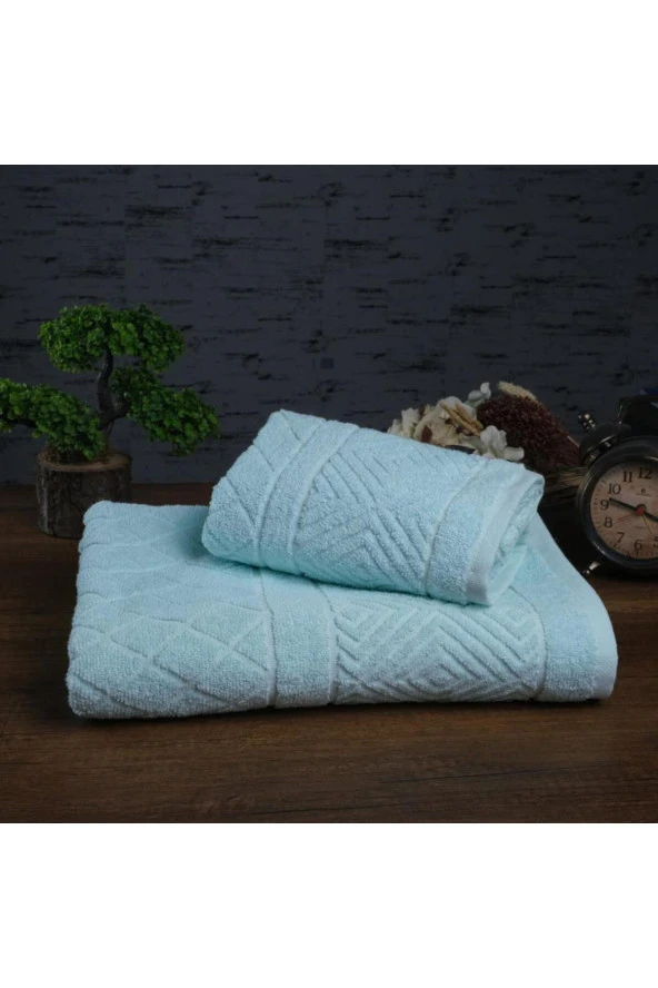 Lotusline | 50x90 + 100x150 Cm | Piramit | %100 Pamuk | 6 renk | 2'li | Banyo Havlusu Seti