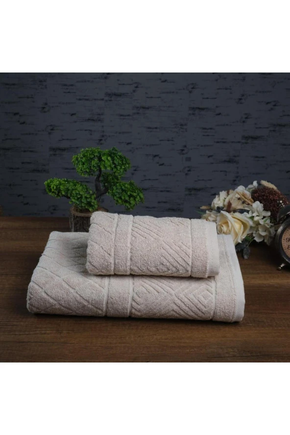 Lotusline | 50x90 + 100x150 Cm | Piramit | %100 Pamuk | 6 renk | 2'li | Banyo Havlusu Seti - 2