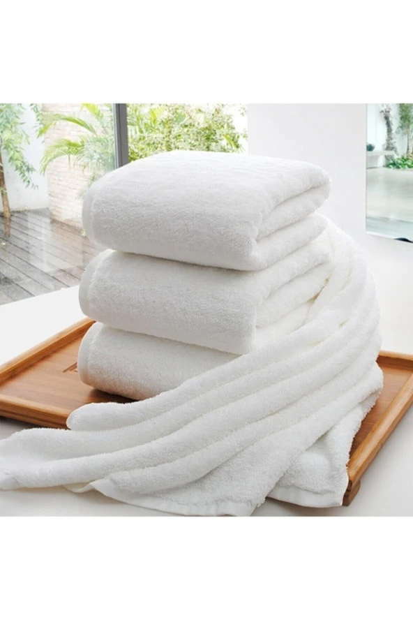 Lotusline Home Lüks %100 Pamuk Beyaz Banyo Havlusu 2 Adet 70 * 140 - 2