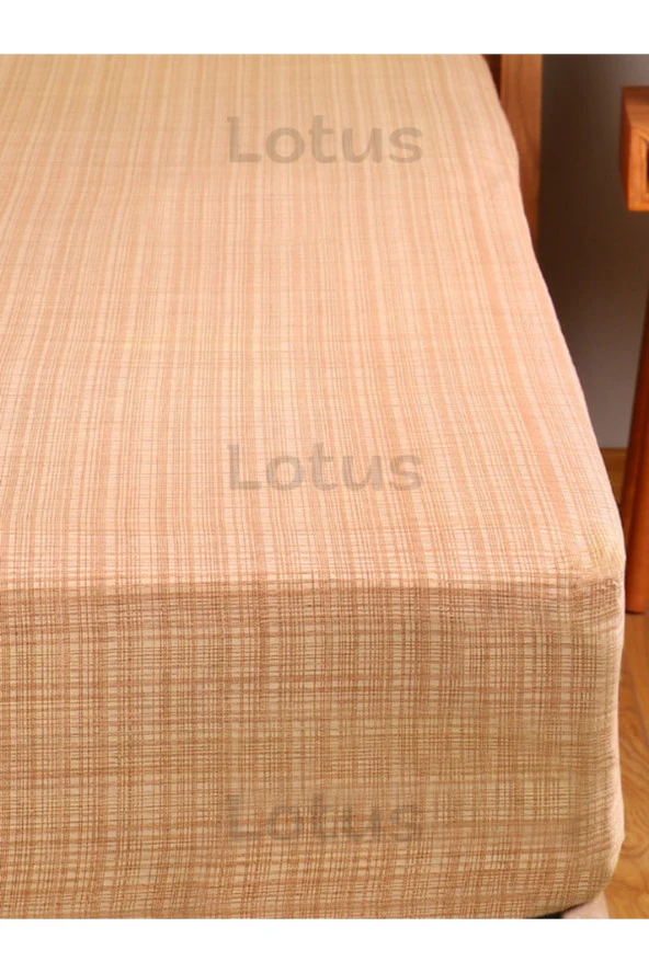 Lotusline Fırça Desen Ranforce Lastikli Fitted Çarşaf Takımı Tek Kişilik Yastıklı Turuncu 120x200 - 2