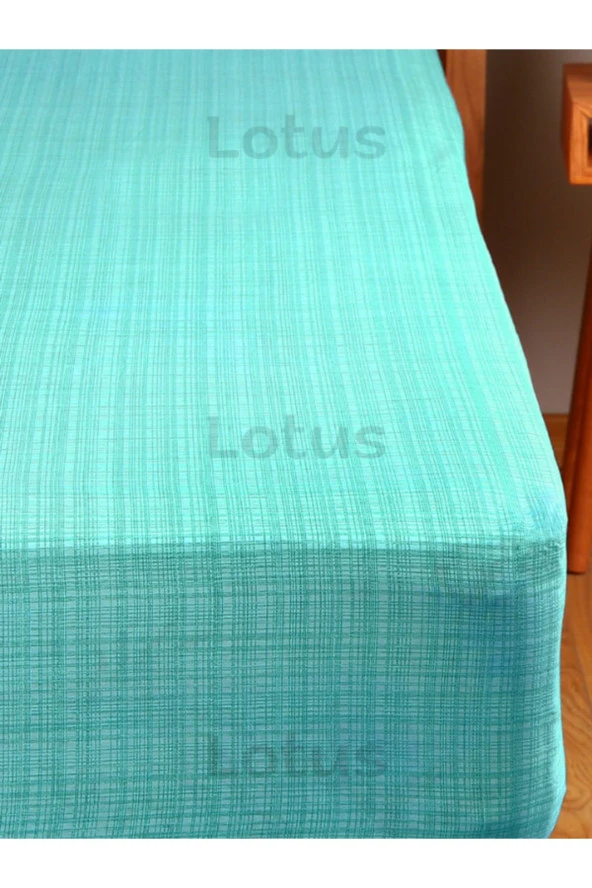 Lotusline Fırça Desen Ranforce Lastikli Fitted Çarşaf Takımı Tek Kişilik Yastıklı Su Yeşili - 2