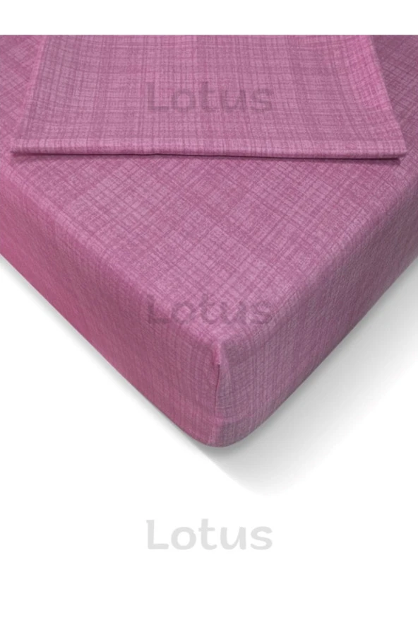 Lotusline Fırça Desen Ranforce Lastikli Fitted Çarşaf Takımı Tek Kişilik Yastıklı Mürdüm 120x200 - 2