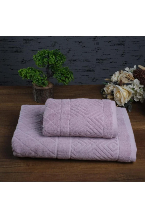 Lotusline | 50x90 + 100x150 Cm | Piramit | %100 Pamuk | 6 renk | 2'li | Banyo Havlusu Seti - 2