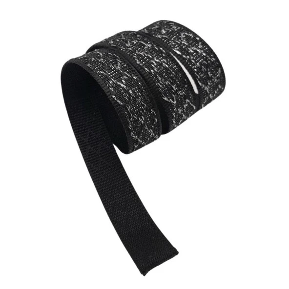 Angel Çanta Aksesuar 3 cm Polyester Kolon Siyah Gümüş Simli 1 Metre - Resim 3