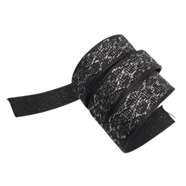 Angel Çanta Aksesuar 3 cm Polyester Kolon Siyah Gümüş Simli 1 Metre - Resim 4