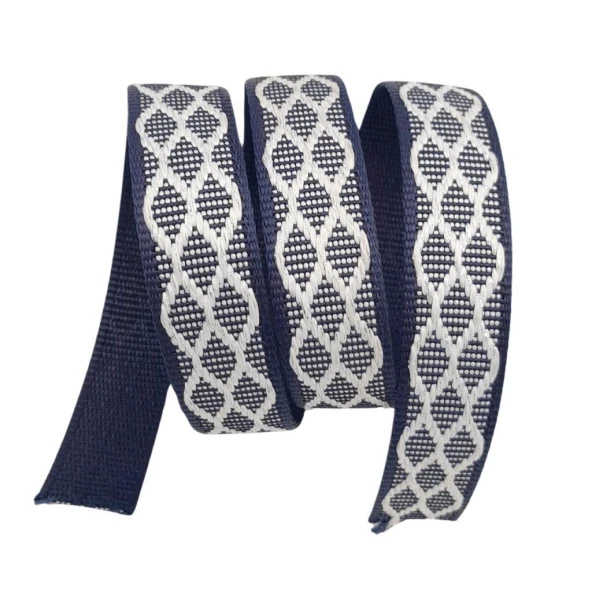 Angel Çanta Aksesuar 3 cm Polyester Kolon Lacivert Beyaz Simli 1 Metre ürün görseli 1