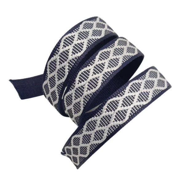 Angel Çanta Aksesuar 3 cm Polyester Kolon Lacivert Beyaz Simli 1 Metre - Resim 4