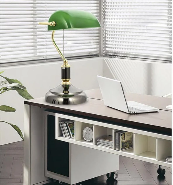 Eray Aydınlatma Banker Masa Lambası PVC Başlıklı Yeşil - Siyah - Resim 2