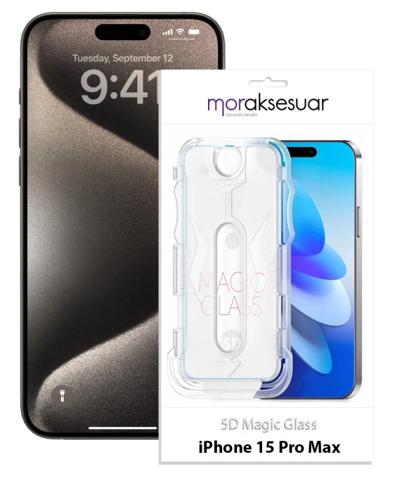 Apple iPhone 15 Pro Max Kolay Uygulama Aparatlı 5D Magic Glass Cam Ekran Koruyucu