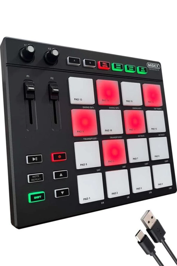 Midex Pad Controller-16 Launchpad Midi Pad Controller (48 Adet Pad Bankası) - 3