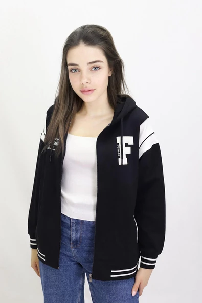 Kız Erkek Çocuk Unisex Kapüşonlu Kolej Ceket - 9