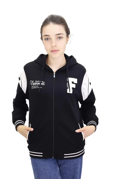 Kız Erkek Çocuk Unisex Kapüşonlu Kolej Ceket - 10