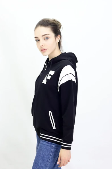 Kız Erkek Çocuk Unisex Kapüşonlu Kolej Ceket - 11