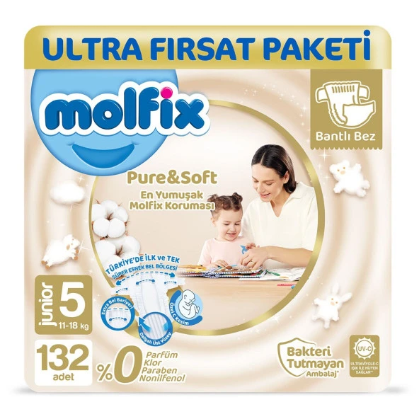 Molfix Pure&Soft Bebek Bezi 5 Numara Junior Ultra Fırsat Paketi 132 Adet