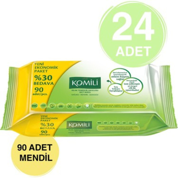 Komili 90 Yaprak 24'lü Paket Islak Mendil