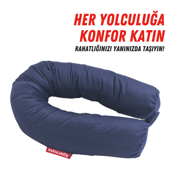 XPERMATE Fermuarlı Seyahat Yastığı Cırt Cırtlı Seyahat Boyun Yastığı Yolculuk Yastığı 110cm Lacivert - 2