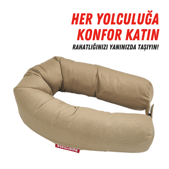 XPERMATE Fermuarlı Seyahat Yastığı Cırt Cırtlı Seyahat Boyun Yastığı Yolculuk Yastığı 110cm Bej - 2