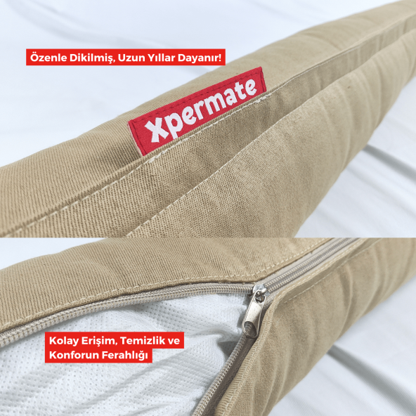 XPERMATE Fermuarlı Seyahat Yastığı Cırt Cırtlı Seyahat Boyun Yastığı Yolculuk Yastığı 110cm Bej - 4