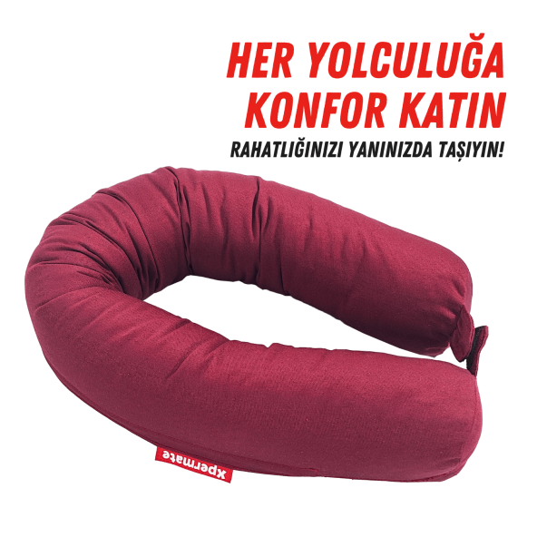 XPERMATE Fermuarlı Seyahat Yastığı Cırt Cırtlı Seyahat Boyun Yastığı Yolculuk Yastığı 110cm Bordo - 2